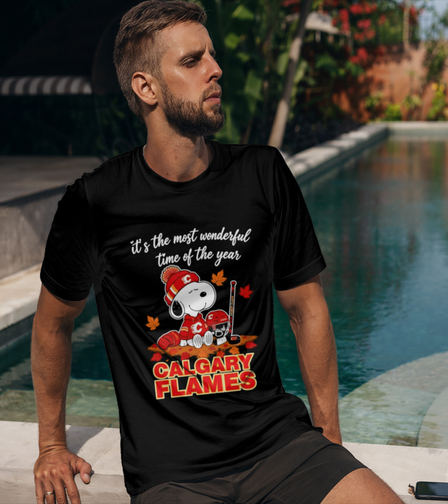 Calgary Flames Snoopy It's The Most Wonderful Time Of The Year T-Shirt