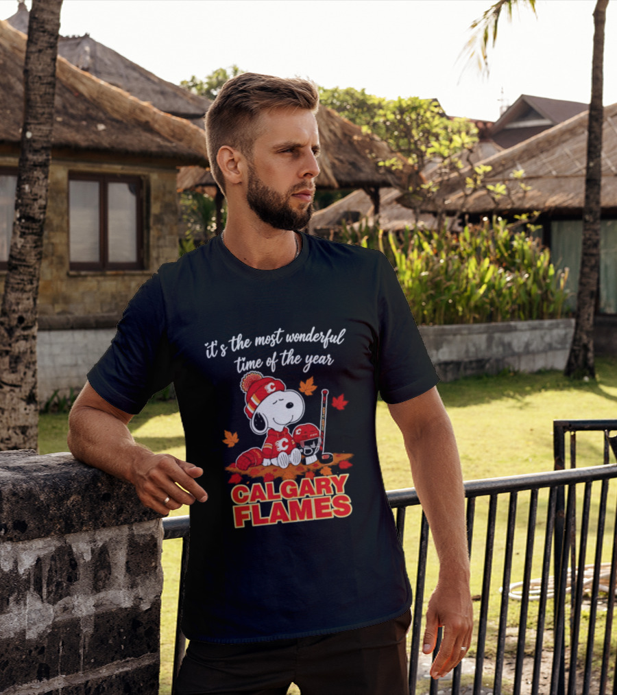 Calgary Flames Snoopy It's The Most Wonderful Time Of The Year T-Shirt