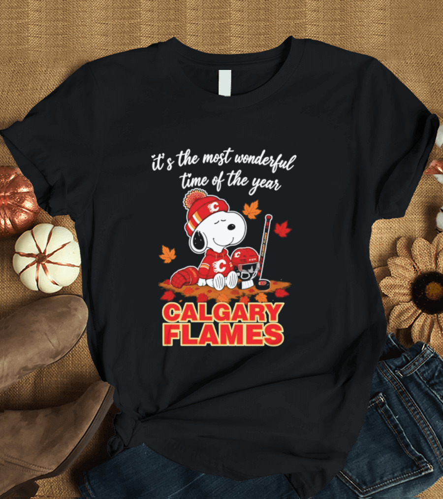 Calgary Flames Snoopy It's The Most Wonderful Time Of The Year T-Shirt