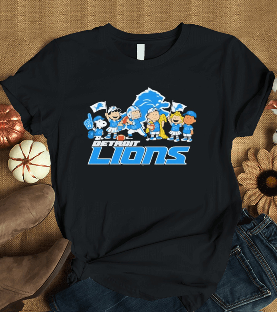 Detroit Lions Peanuts Characters Let's Go Team T-Shirt