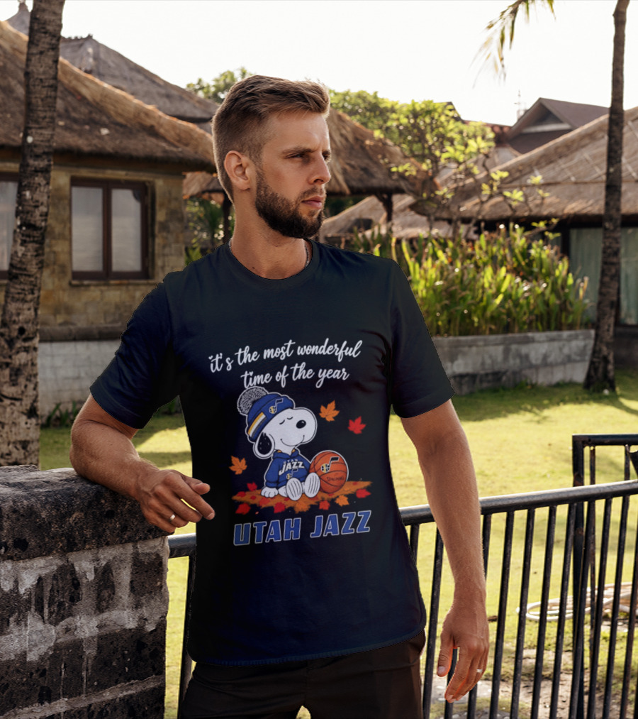 Utah Jazz Snoopy Halloween 2026 It's The Most Wonderful Time Of The Year Basketball Fan Leaves T-Shirt