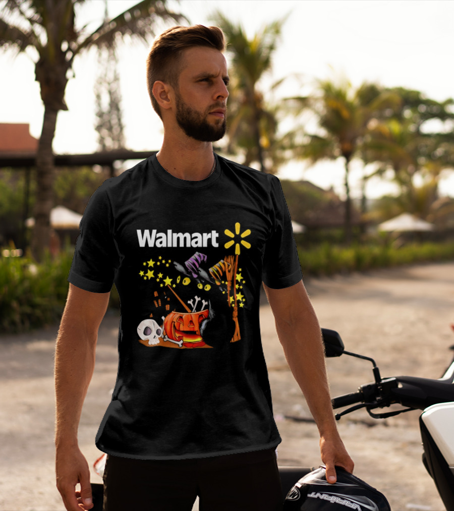 Walmart Halloween 2026 Black Cats With Witch Hats Pumpkin Skull And Stars T-Shirt