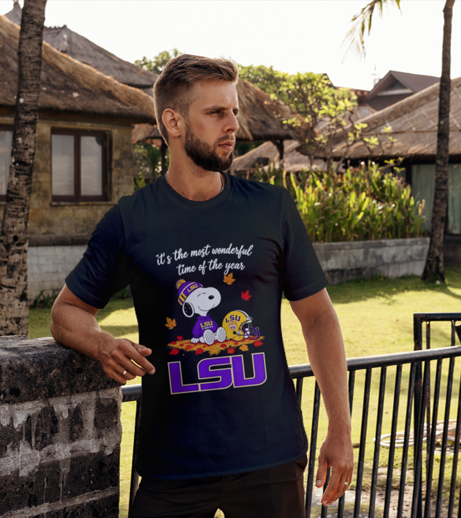 LSU Tigers Snoopy Wonderful Time Football Fall Leaves 2026 T-Shirt