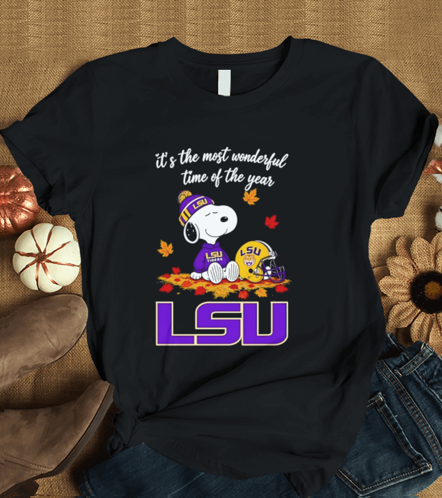 LSU Tigers Snoopy Wonderful Time Football Fall Leaves 2026 T-Shirt