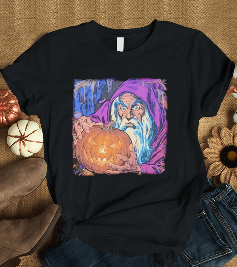 Pondering The Pumpkin Halloween Wizard With Jack O' Lantern 2026 T-Shirt