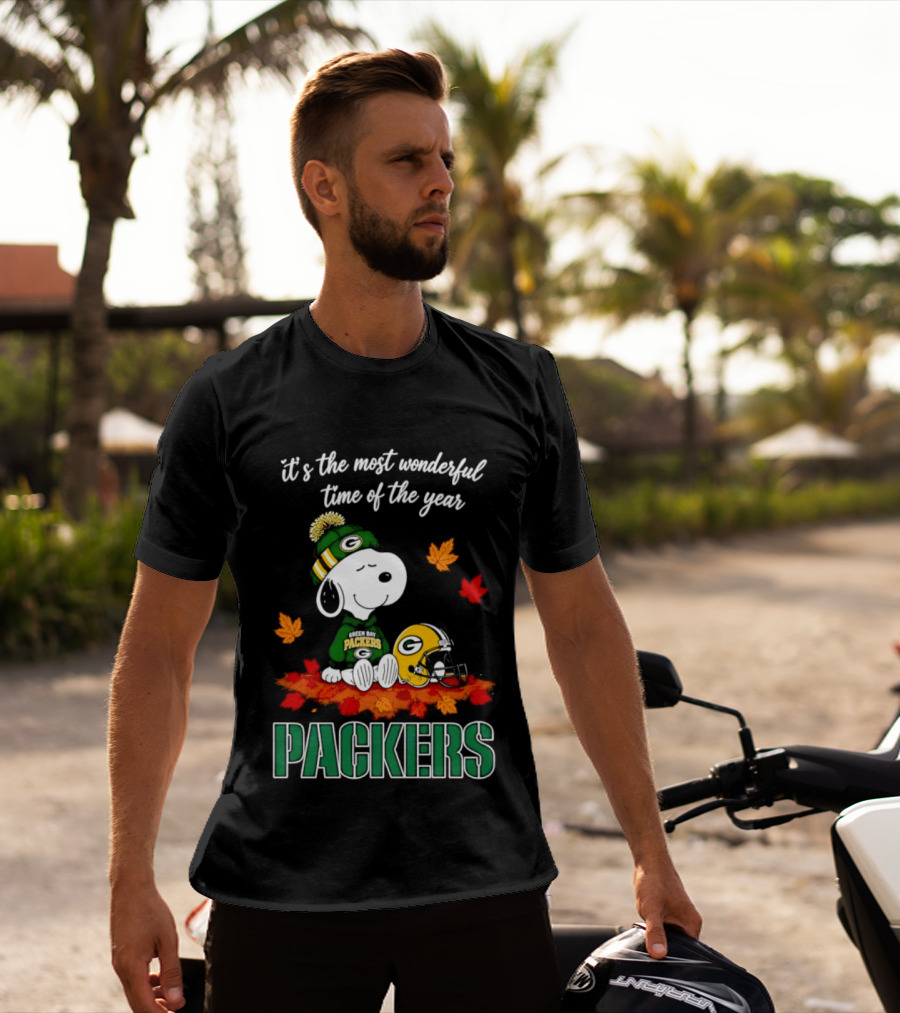 Packers Snoopy Fall Halloween 2026 Most Wonderful Time Of The Year T-Shirt