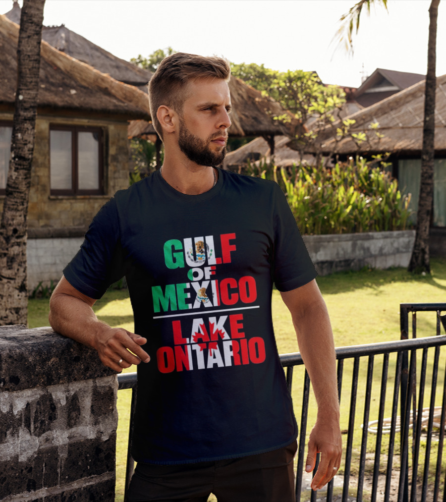 Gulf Of Mexico Lake Ontario Mexican Flag Canadian Maple Leaf Fusion T-Shirt