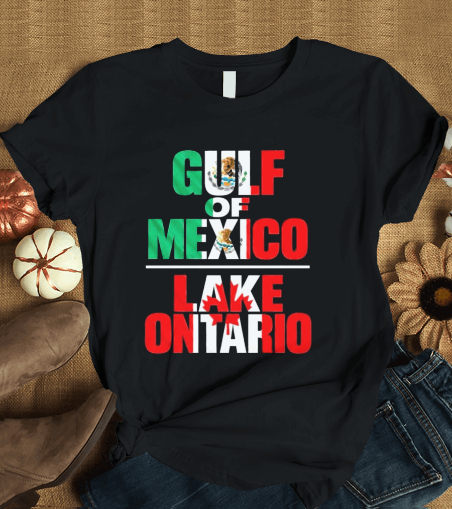 Gulf Of Mexico Lake Ontario Mexican Flag Canadian Maple Leaf Fusion T-Shirt