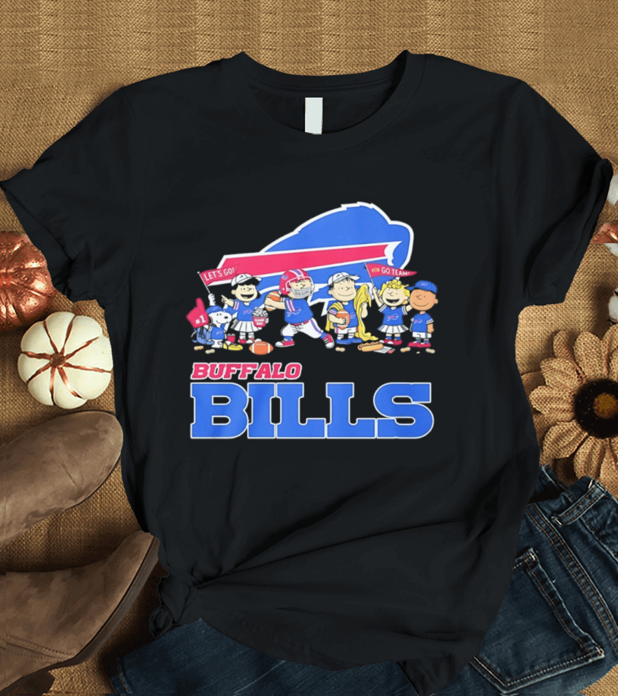Peanuts Characters Supporting Buffalo Bills Team Fan Gear T-Shirt