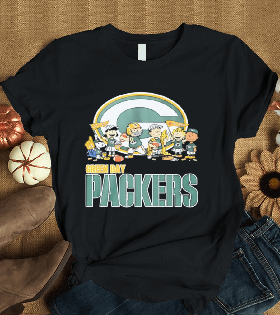 Peanuts Characters Celebrating Green Bay Packers Let's Go Go Team T-Shirt