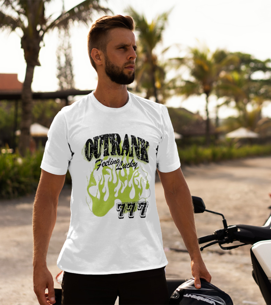 Outrank Feeling Lucky 777 Green Flames T-Shirt