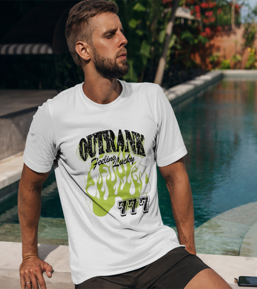 Outrank Feeling Lucky 777 Green Flames T-Shirt