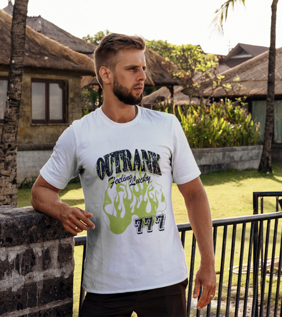 Outrank Feeling Lucky 777 Green Flames T-Shirt