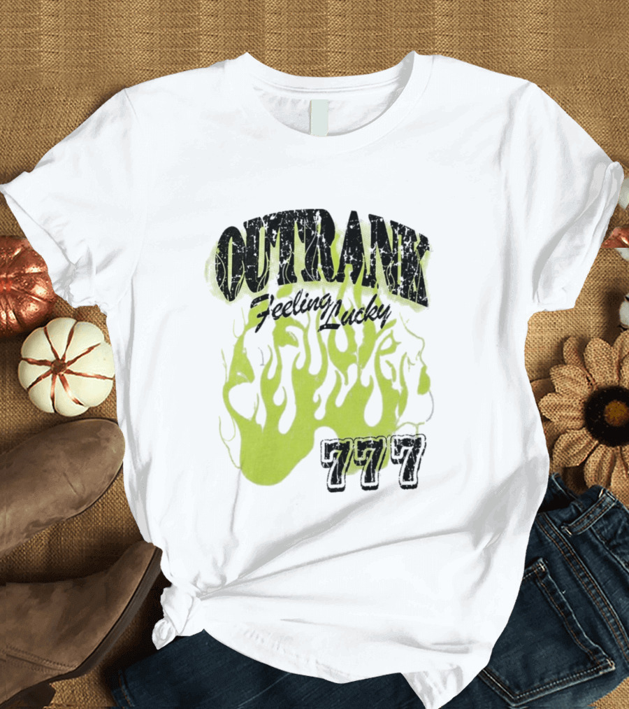 Outrank Feeling Lucky 777 Green Flames T-Shirt