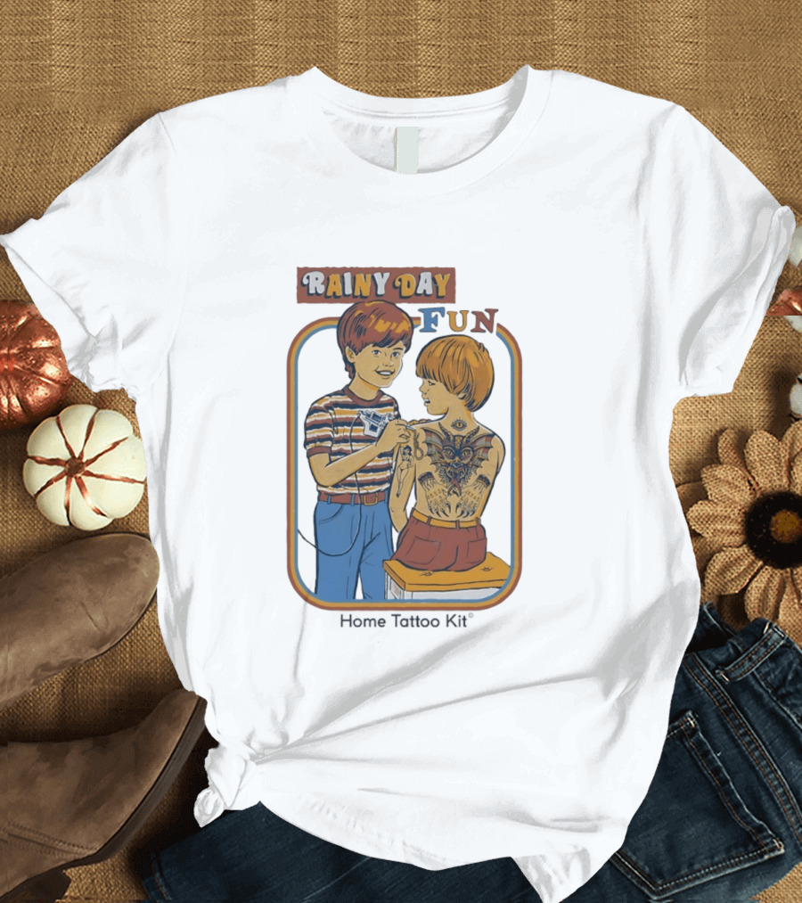 Rainy Day Fun Home Tattoo Kit Retro Style Boys With Tattoos T-Shirt
