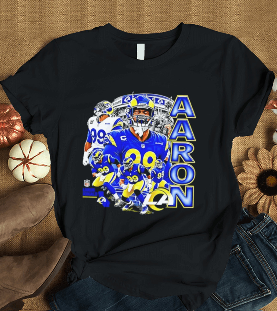 Aaron Donald Los Angeles Rams 99 Blue Collage 90s Bootleg T-Shirt