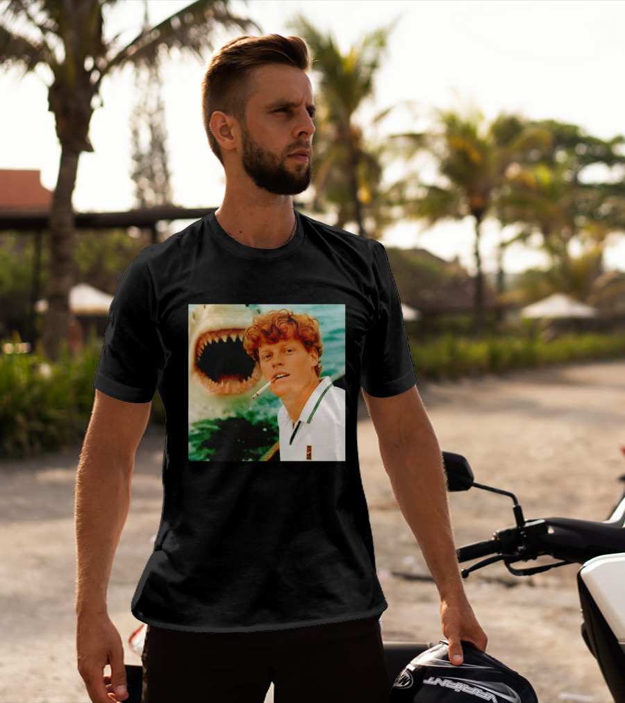 Jannik Sinner Smoking With Jaws Shark Behind T-Shirt