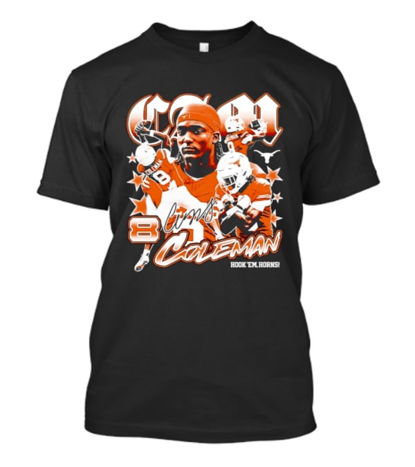 Cameron Coleman 8 Texas Longhorns NCAA Football Star Player Action T-Shirt