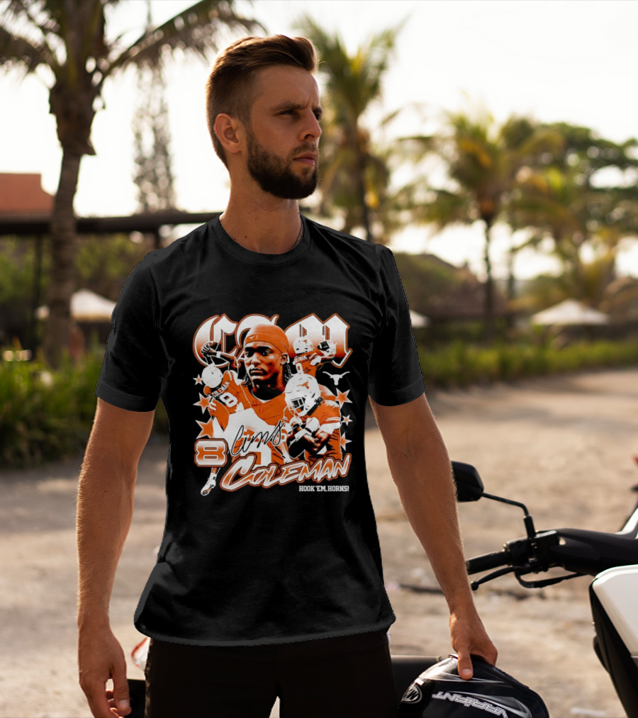 Cameron Coleman 8 Texas Longhorns NCAA Football Star Player Action T-Shirt