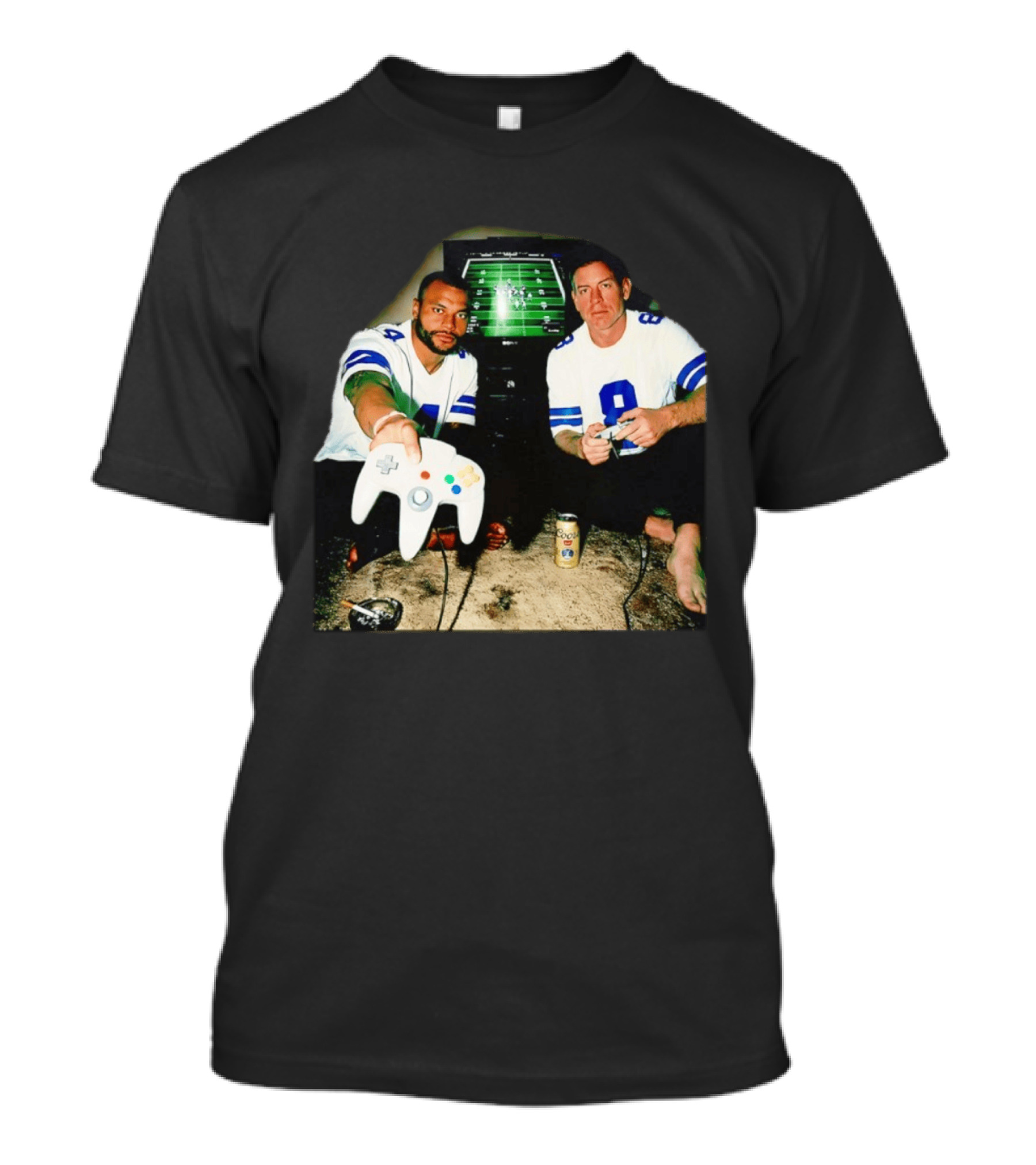 Dak Prescott Troy Aikman Dallas Cowboys Retro Gaming Session T-Shirt