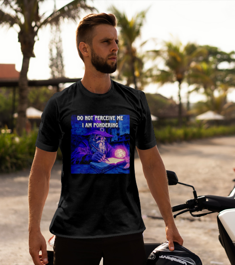 Do Not Perceive Me I Am Pondering Wizard Magical Book And Glowing Orb T-Shirt