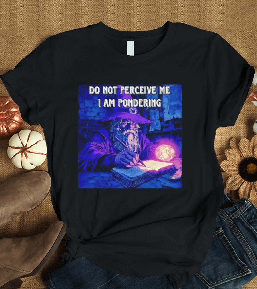 Do Not Perceive Me I Am Pondering Wizard Magical Book And Glowing Orb T-Shirt