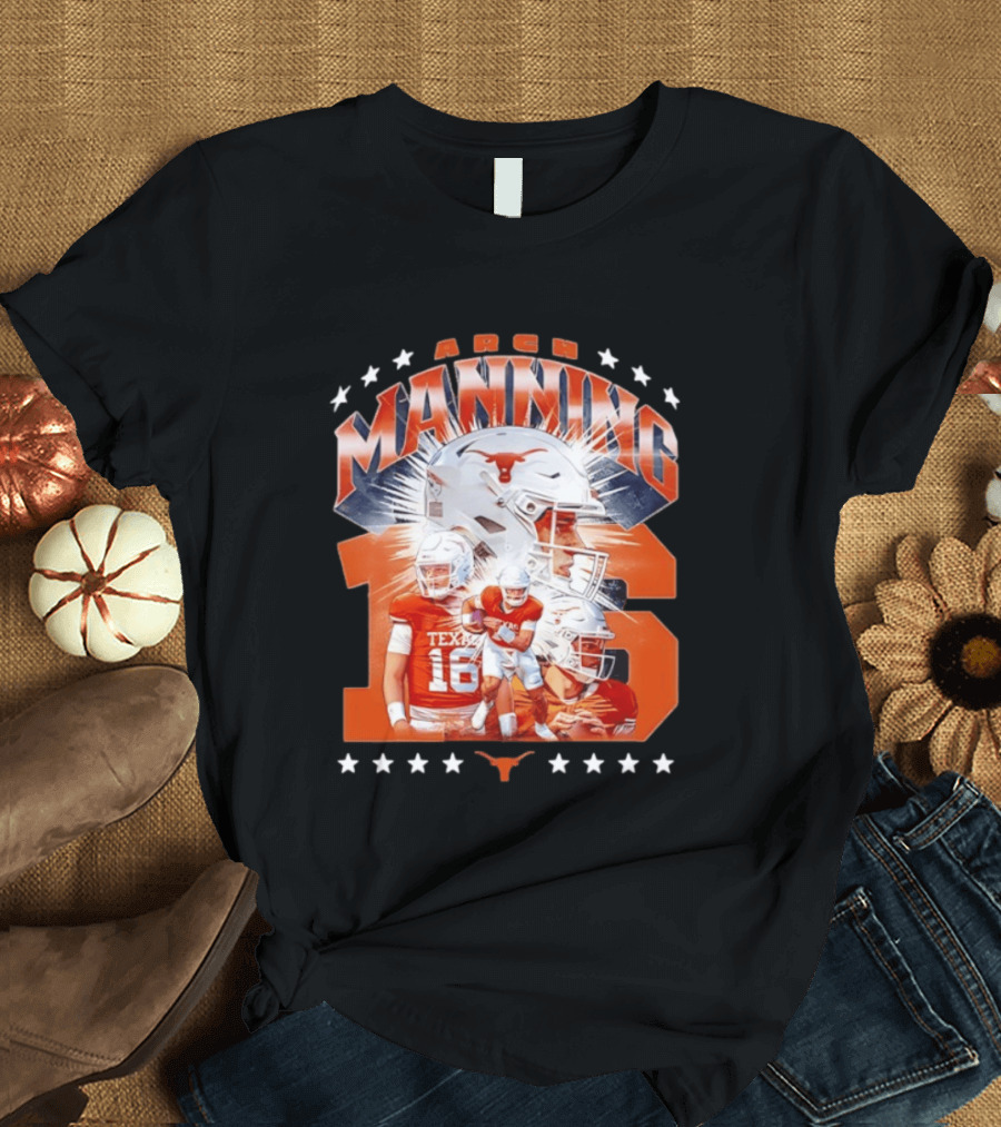 Texas Longhorns Arch Manning NCAA Football Collage Star Player Number 16 T-Shirt