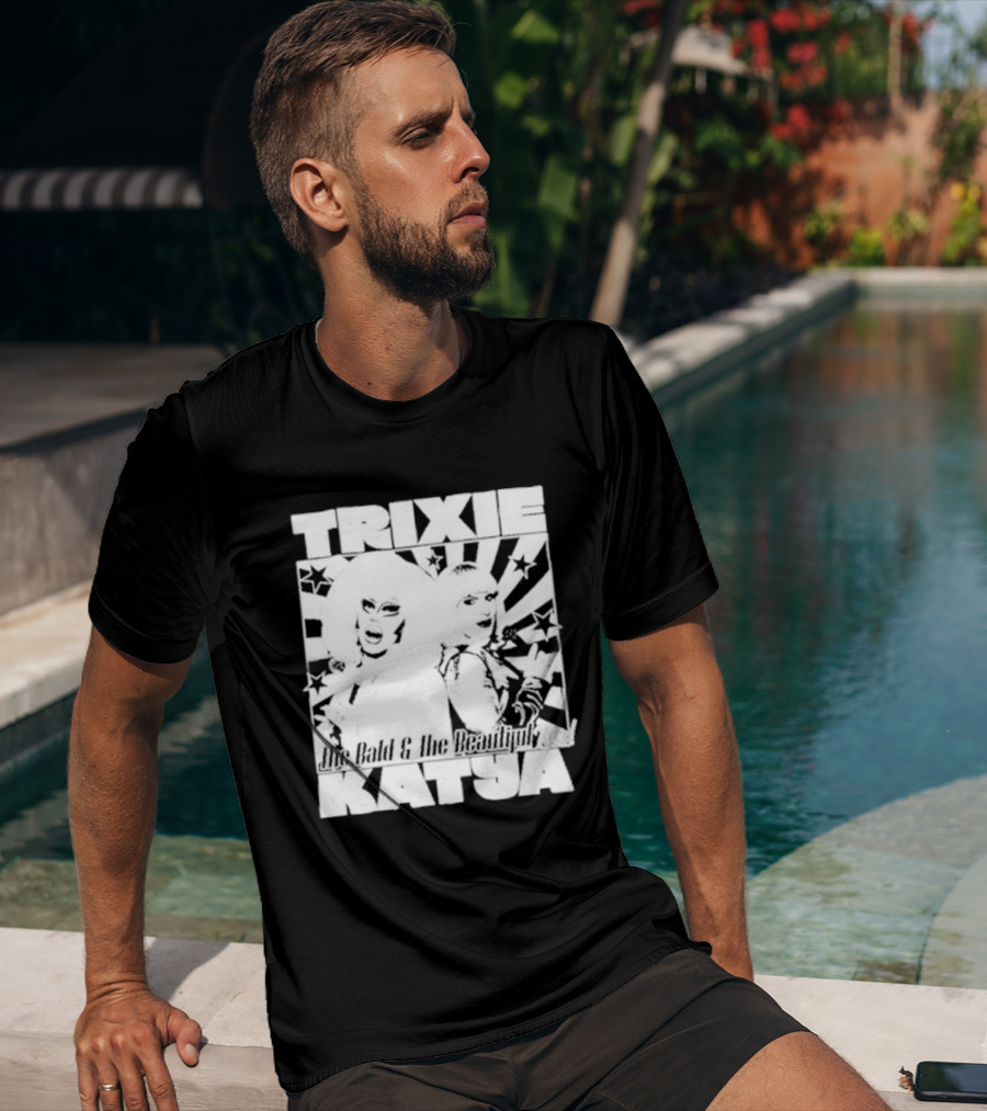 Trixie Katya The Bald And The Beautiful Stars Burst Microphone T-Shirt