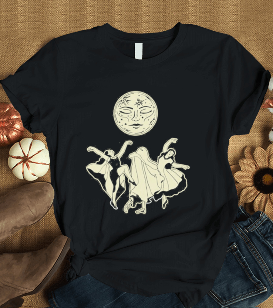 Two Girls Ghostly Dance Under Moon T-Shirt