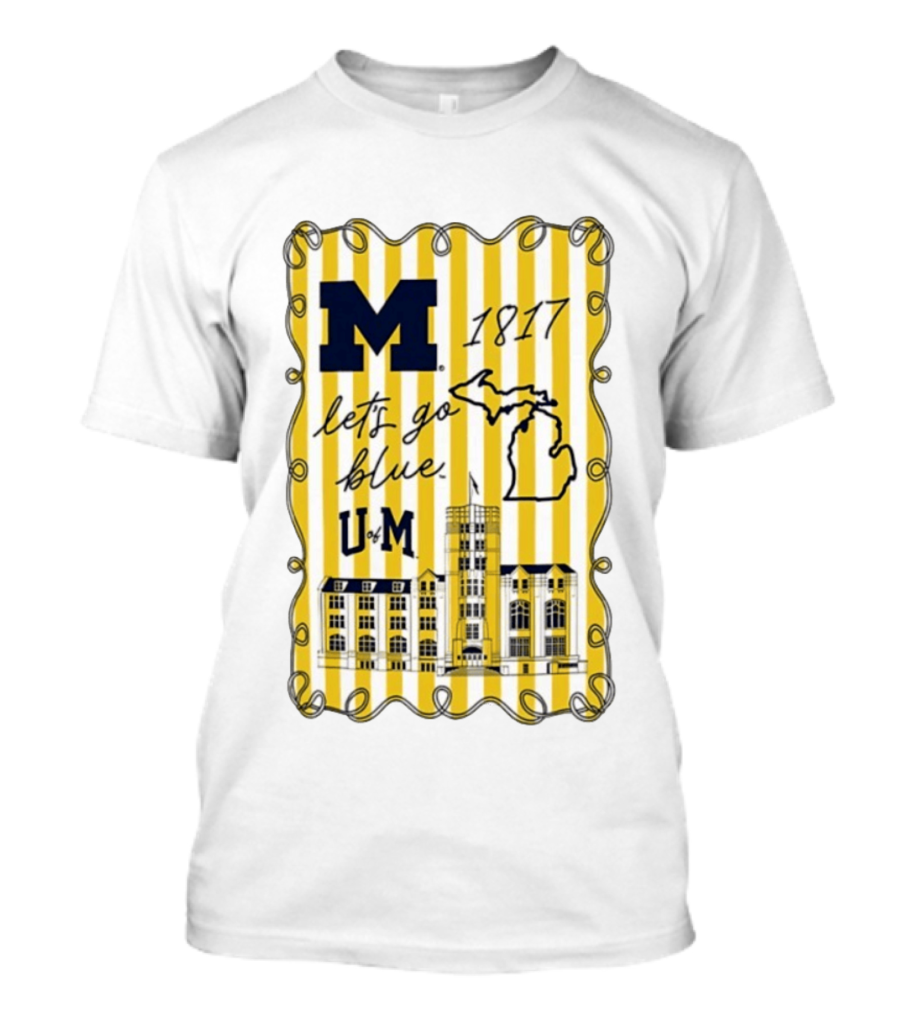 Michigan Wolverines M 1817 Let's Go Blue U Of M Campus Map T-Shirt