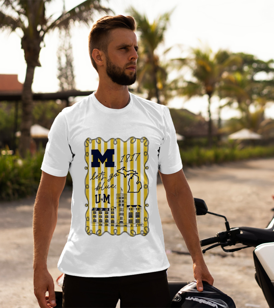 Michigan Wolverines M 1817 Let's Go Blue U Of M Campus Map T-Shirt
