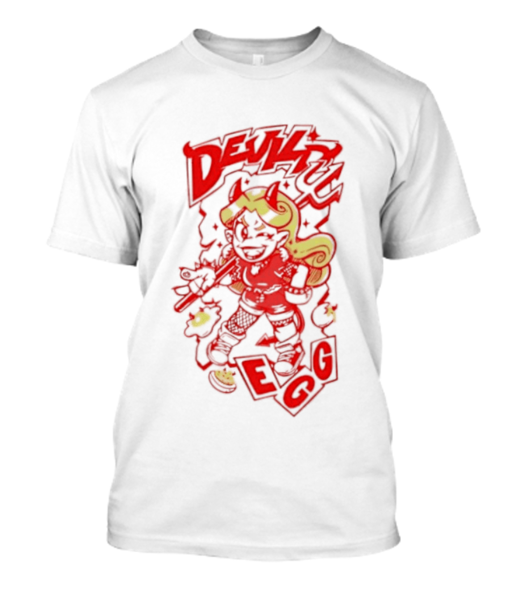 Devil Egg Cartoon Character With Pitchfork And Horns T-Shirt