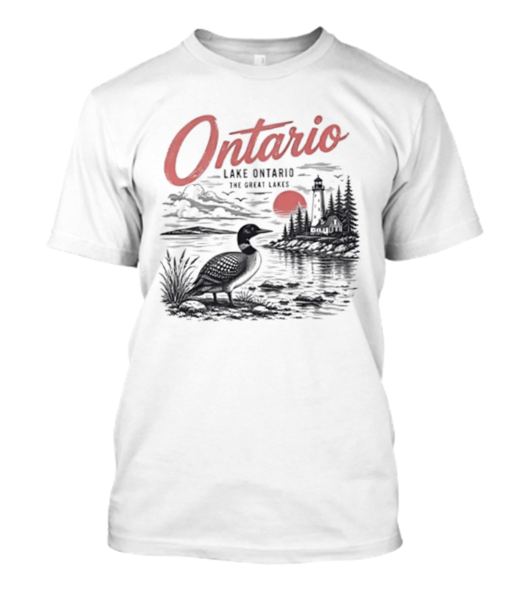 Ontario Lake Ontario The Great Lakes Loon Silhouette Sunset Scene T-Shirt