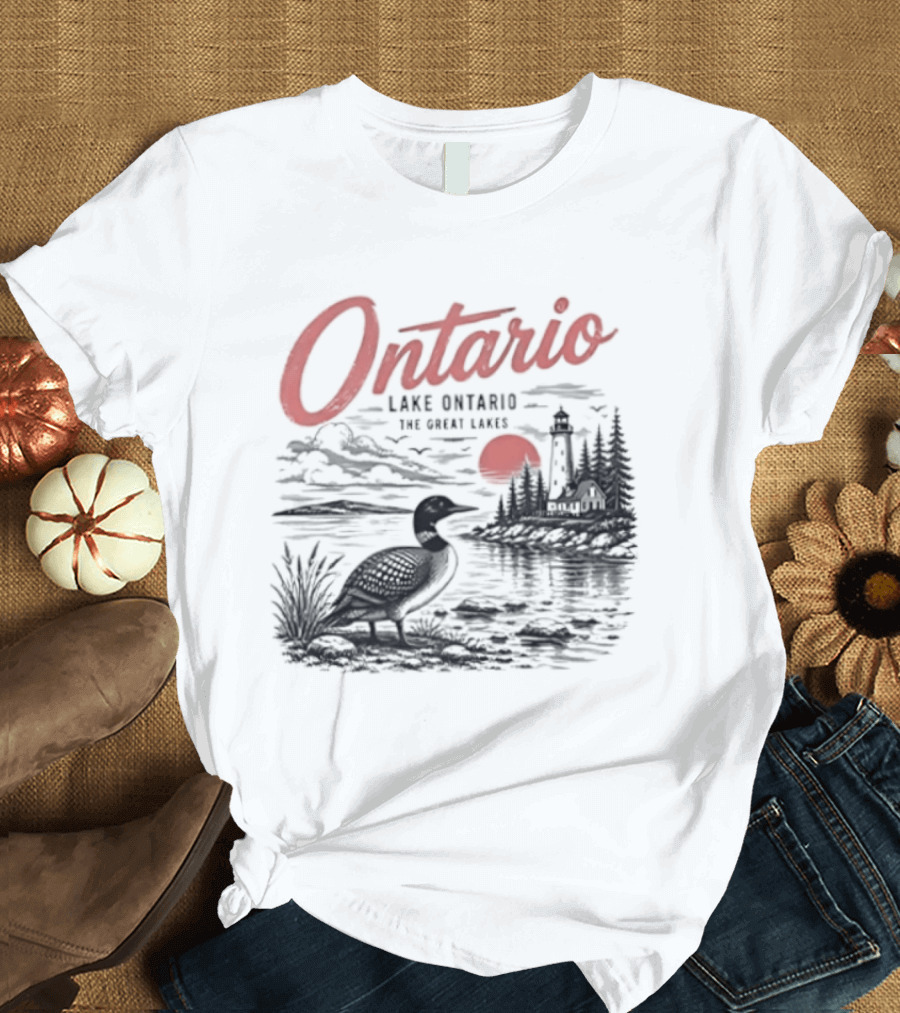 Ontario Lake Ontario The Great Lakes Loon Silhouette Sunset Scene T-Shirt