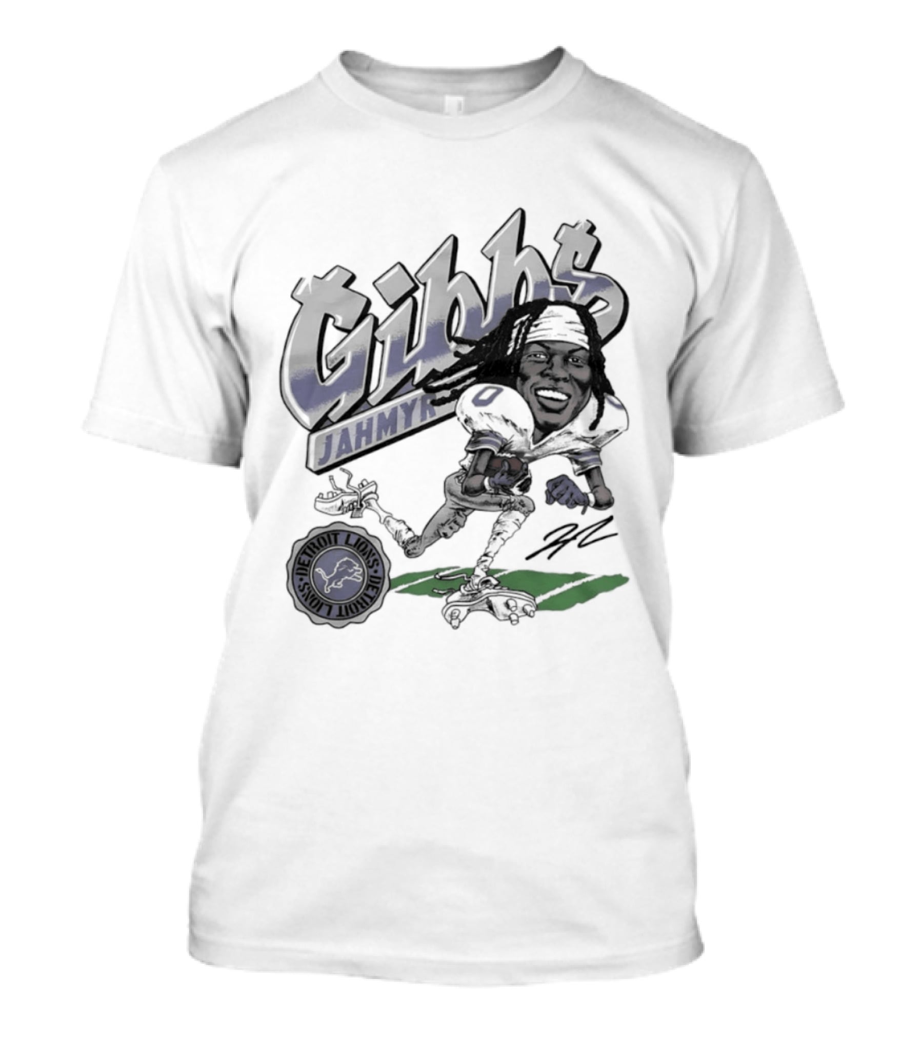 Jahmyr Gibbs Detroit Lions Football Caricature Gibbs Blue Jersey T-Shirt