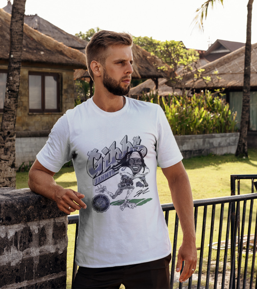 Jahmyr Gibbs Detroit Lions Football Caricature Gibbs Blue Jersey T-Shirt