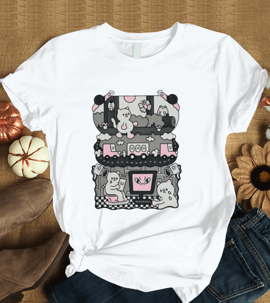 Surveillance Cat Life Internet Digital Computer Monitoring Cute Pink Scene T-Shirt