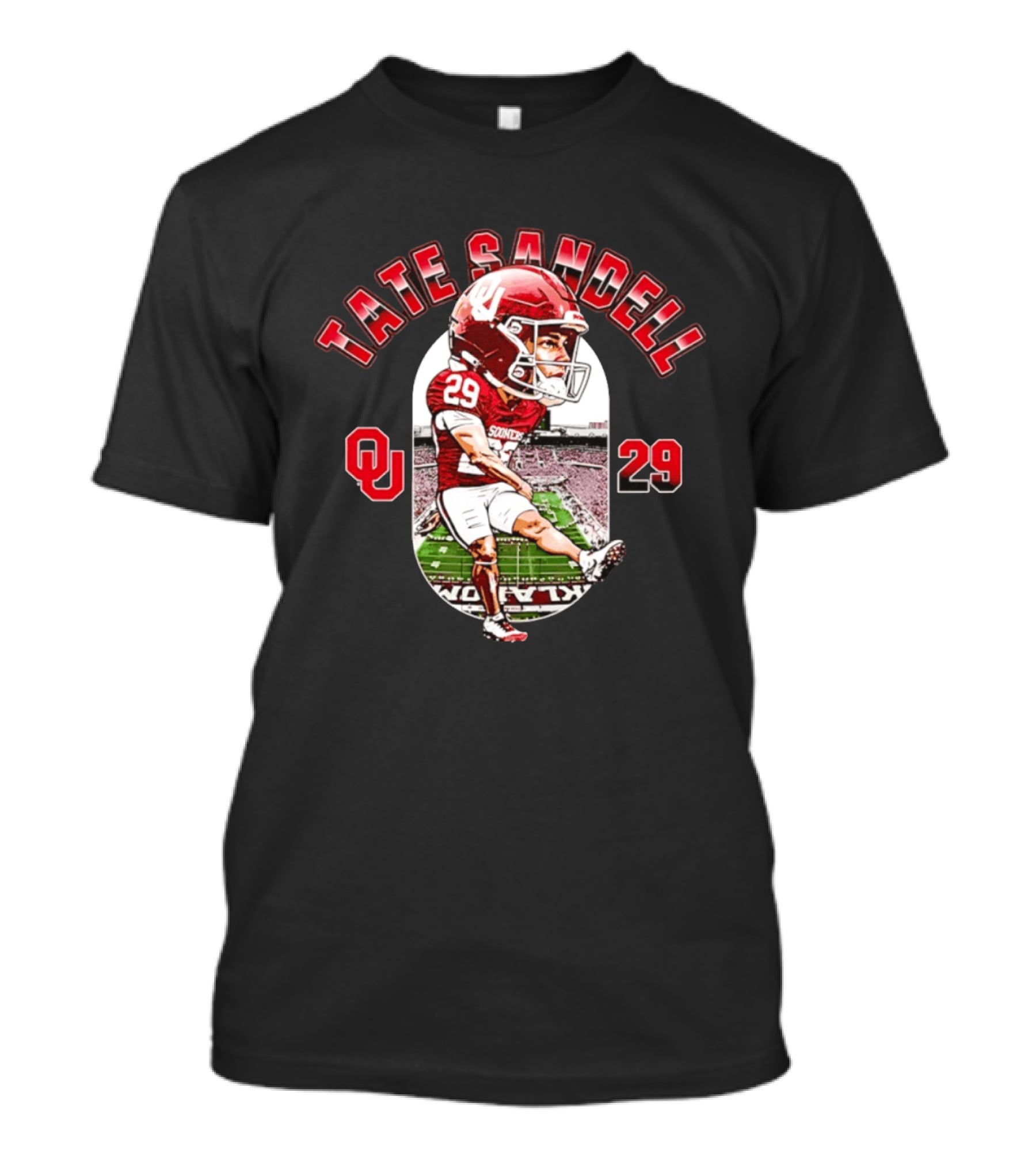 Tate Sandell 29 Oklahoma Sooners Football OU Player Caricature T-Shirt