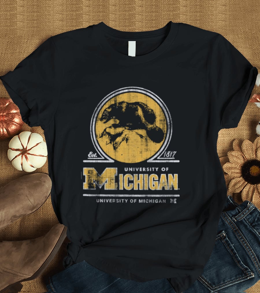 University Of Michigan Est 1817 Wolverine Michigan Wolverines Map T-Shirt