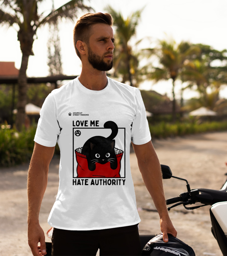 Anarcat Street Feeding Love Me Hate Authority Black Cat Red Bag T-Shirt