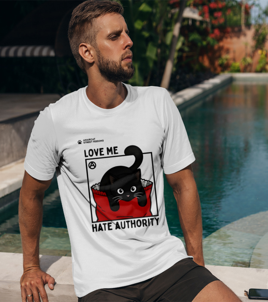 Anarcat Street Feeding Love Me Hate Authority Black Cat Red Bag T-Shirt