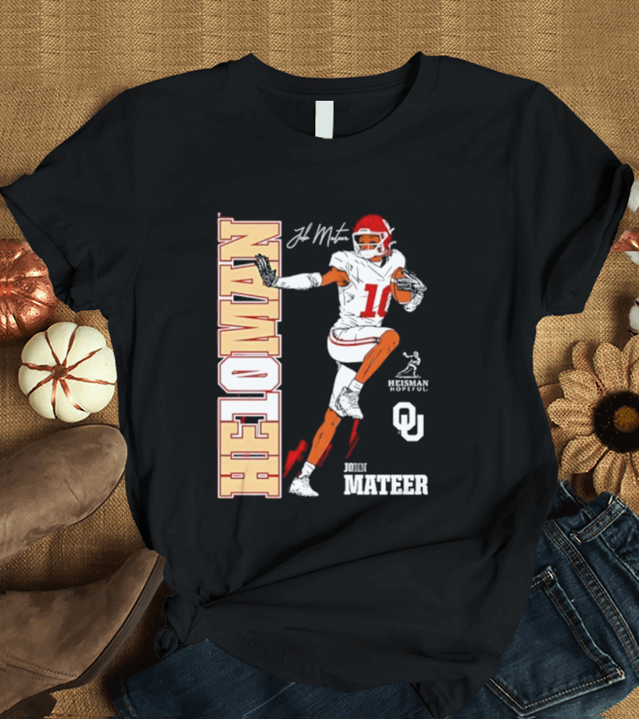 HE10MAN J Mateer Oklahoma Sooners Heisman Stance Player Number 10 T-Shirt