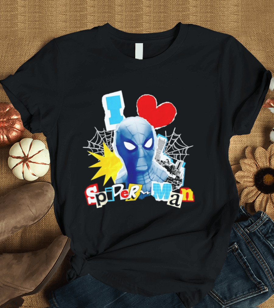 Marvel Spider Man I Love Spider Man Webhead Mask Collage T-Shirt