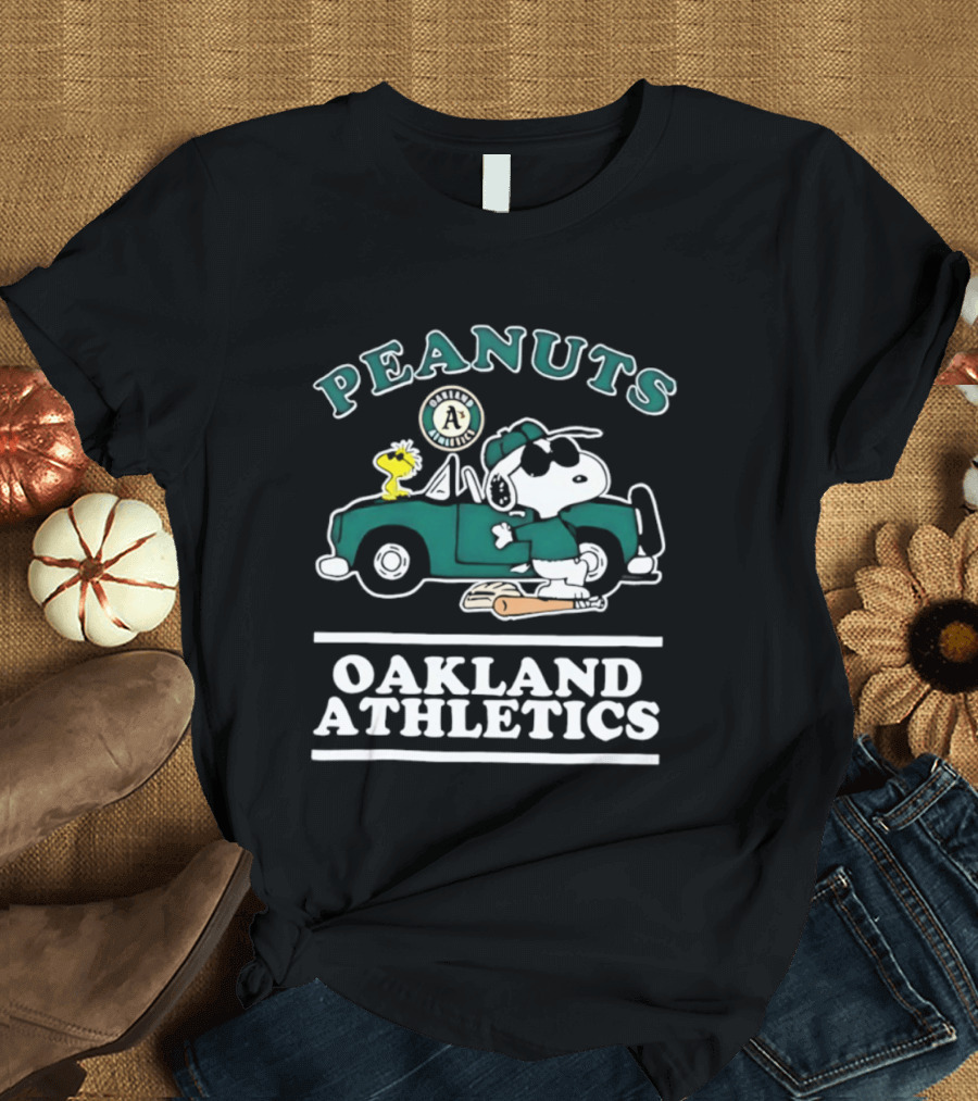 Peanuts Oakland Athletics Snoopy And Woodstock Driving T-Shirt