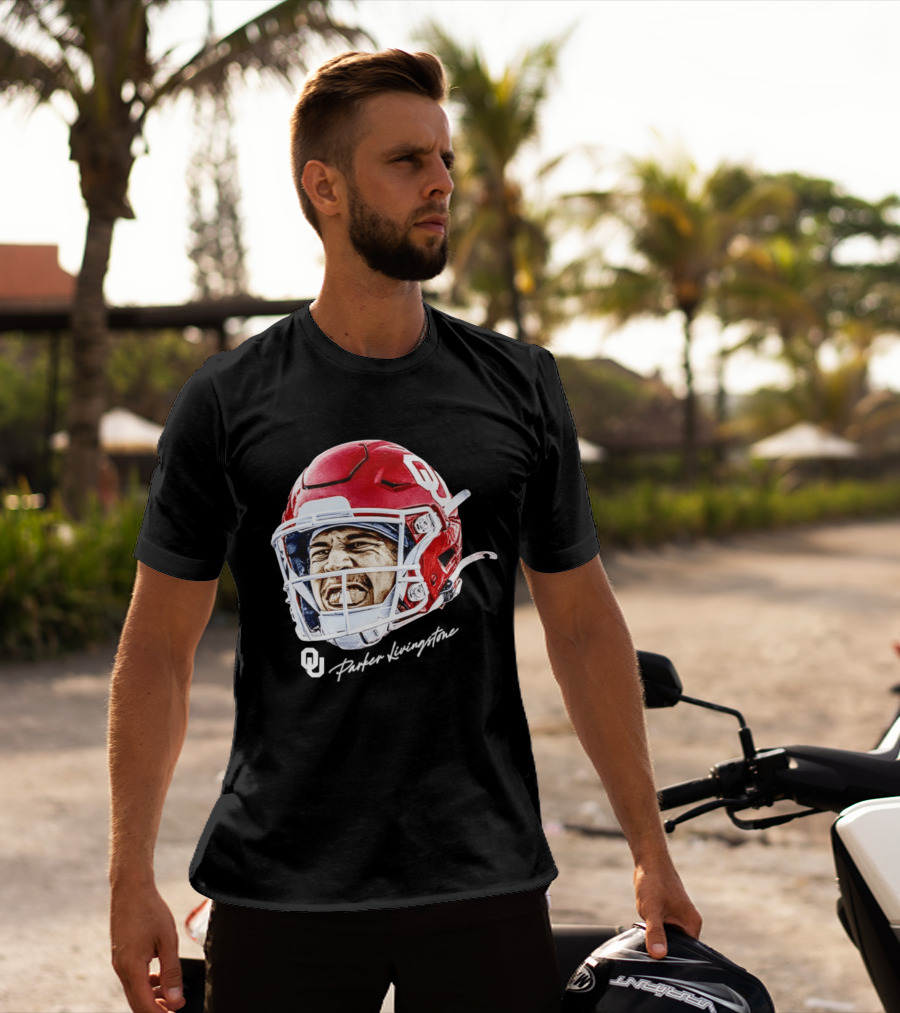 Oklahoma Sooners Parker Livingstone Football Swag Head OU Helmet T-Shirt