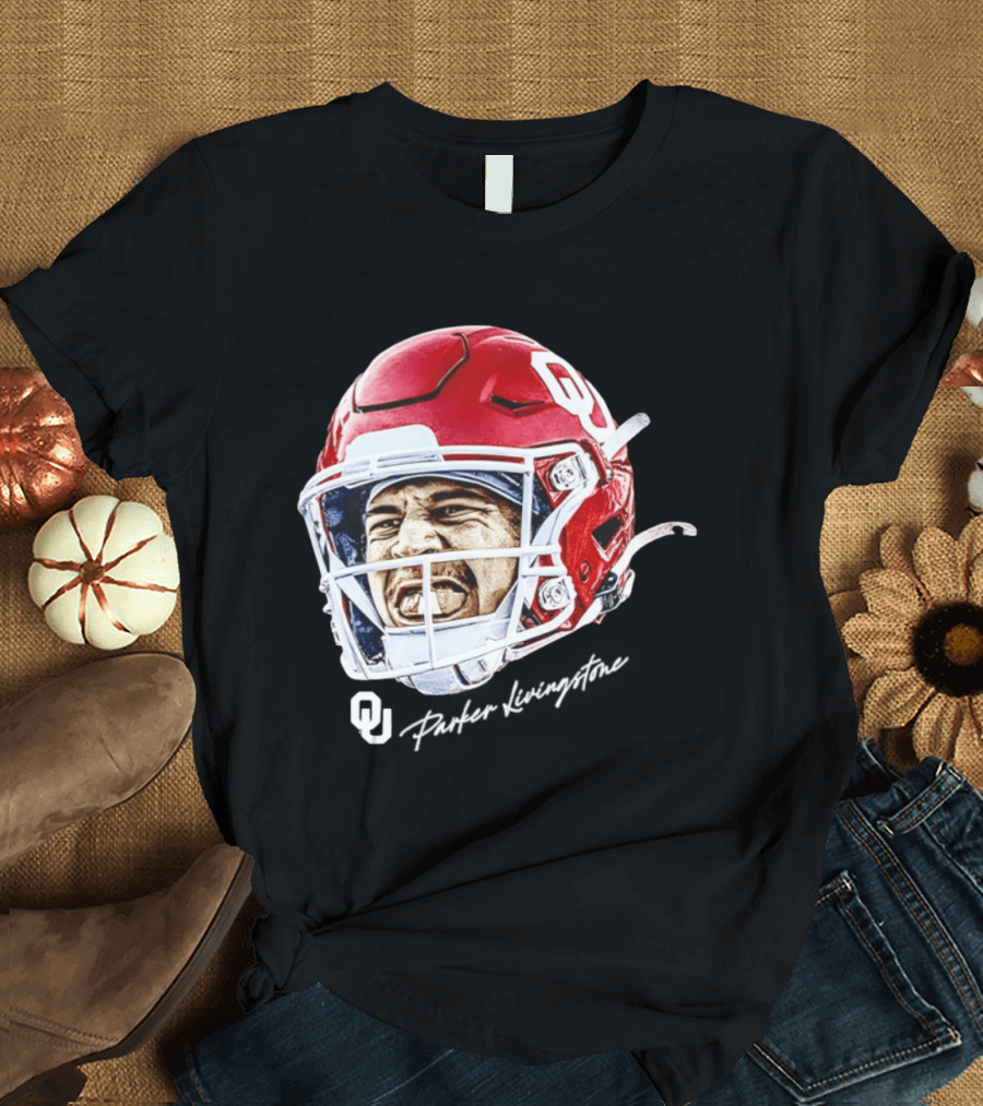 Oklahoma Sooners Parker Livingstone Football Swag Head OU Helmet T-Shirt
