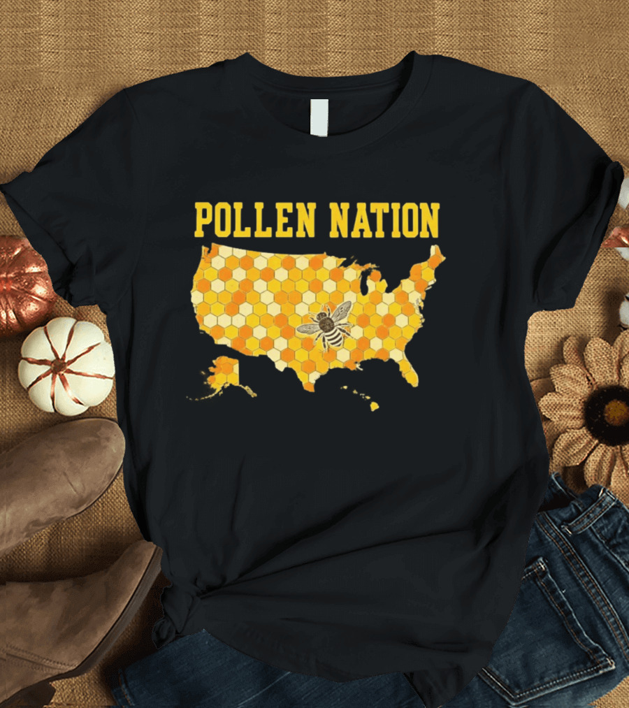 Pollen Nation USA Honeycomb Map Bee T-Shirt