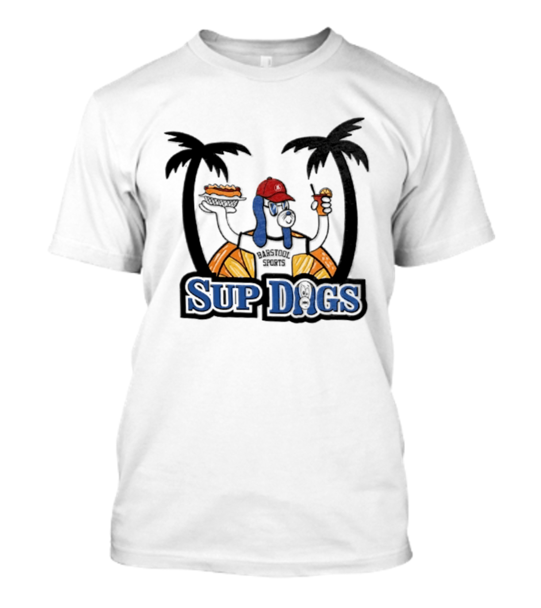 Sup Dogs Beach Vibes Palm Trees Hot Dog Drink Fun T-Shirt