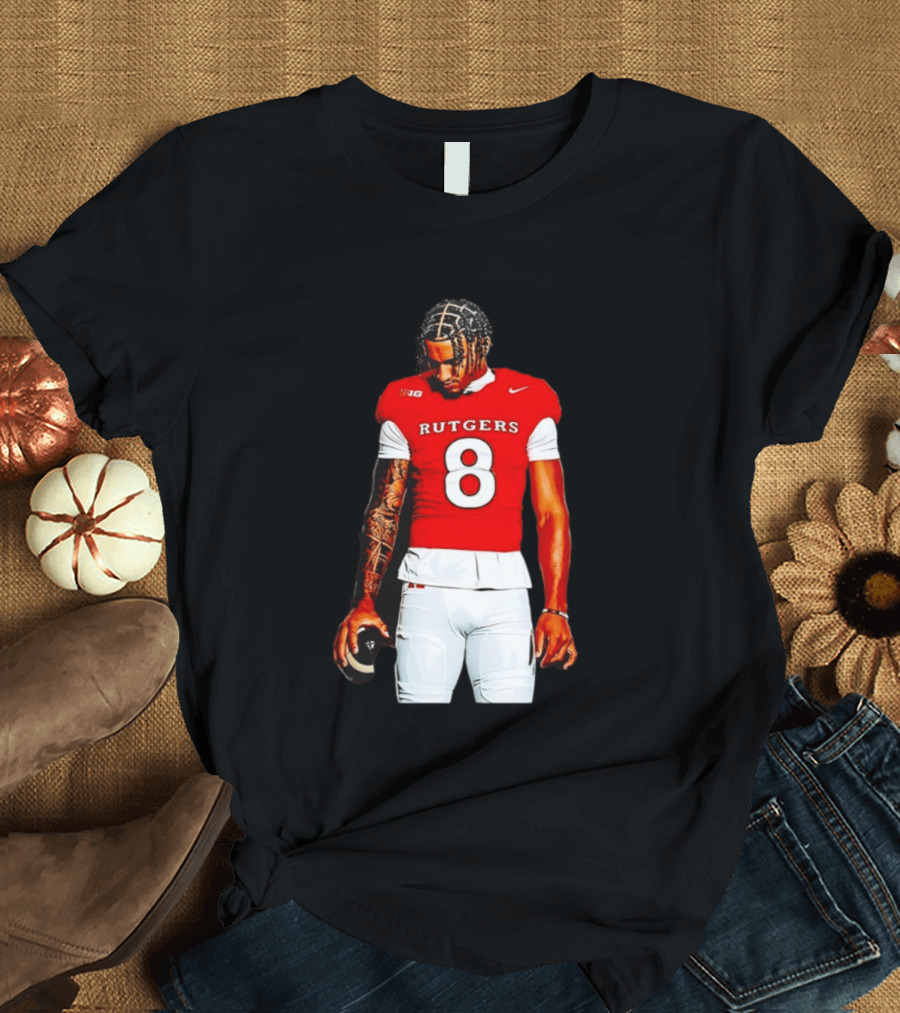 KJ Duff Number 8 Rutgers Scarlet Knights NCAA Football Player Nike Jersey T-Shirt
