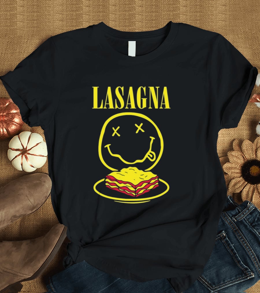 Lasagna Smiley Face Grunge Band Nirvana T-Shirt